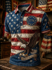 Men's Independence Day USA Flag Print Casual Patriotic Polo