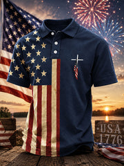 Men's Independence Day Cross Print Casual Top