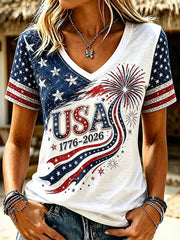 Women's America Floral Printed T-shirt
