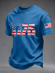 Men's Independence Day 1776 USA Flag Print Casual Tee