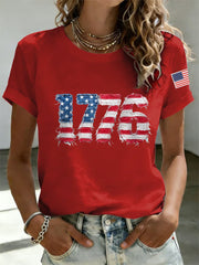 Women's Independence Day 1776 USA Flag Print Casual Tee