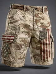 Men's Vintage Independence Day Retro American Flag Art Print Casual Shorts