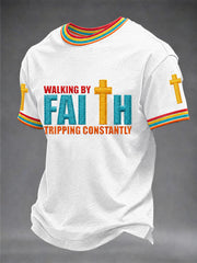 Men's Christian Cross Print Casual Tee