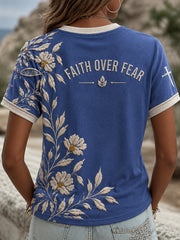Women's Christian Faith Over Fear Cross Short Sleeve T-shirt