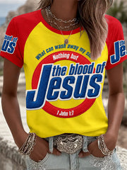 Women's The Blood Of Jesus Print Casual Tee