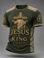 Men's Jesus Is King Of Kings Print Casual Tee