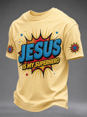 Men's Jesus Is My Superhero Print Casual Tee