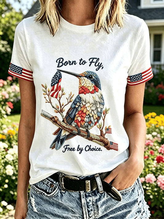 Women's Independence Day Hummingbird Short-sleeved T-shirt