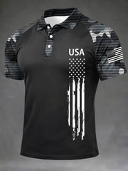 Men's Independence Day USA Flag Print Casual Patriotic Polo