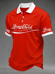 Men's Funny Christian God Print Casual Polo