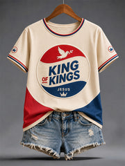 Women's Funny Christian Jesus King Of Kings Print Casual Tee