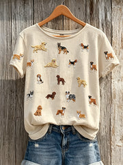 Women's Dog Lover Lovely Dogs Pattern Print short-sleeved T-shirt