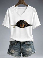 Women's Funny Dachshund Print T-Shirt