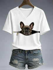 Women's Funny French Bulldog Print T-Shirt
