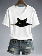 Women's Funny Cat Print T-Shirt