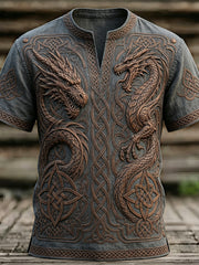 Men's Vintage Viking Inspired Celtic Dragon Print Linen T-shirt