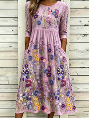 Women's Classy Pansies Art Print Cotton Linen Dress