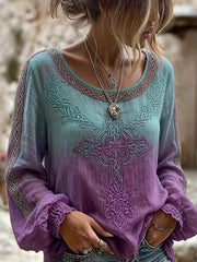 Women's Classy Viking Celtic Knot Pattern Print Cotton-Linen Shirt