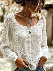 Women's Flower Cross Cotton-Linen Shirt