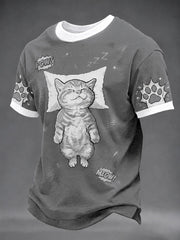 Men's Pop-Art Cat Print Casual Unisex T-Shirt