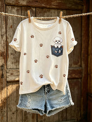 Women's cute dog pattern printed casual short-sleeve T-shirt