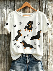 Women's cute dog pattern printed casual short-sleeve T-shirt