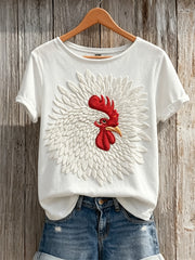 Women's Farm White Rooster Art Print short-sleeved T-shirt