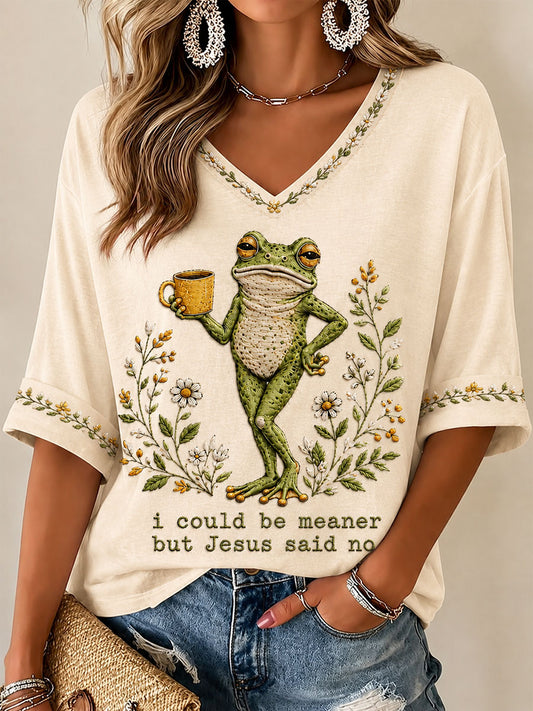 Women's 'I Could Be Meaner But Jesus Said No' Printed Casual T-Shirt