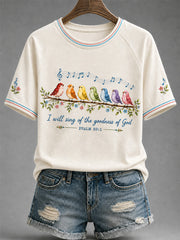 Women's I Will Sing Of The Goodness Of God Psalm 89:1 Christian Bird Print Casual Tee
