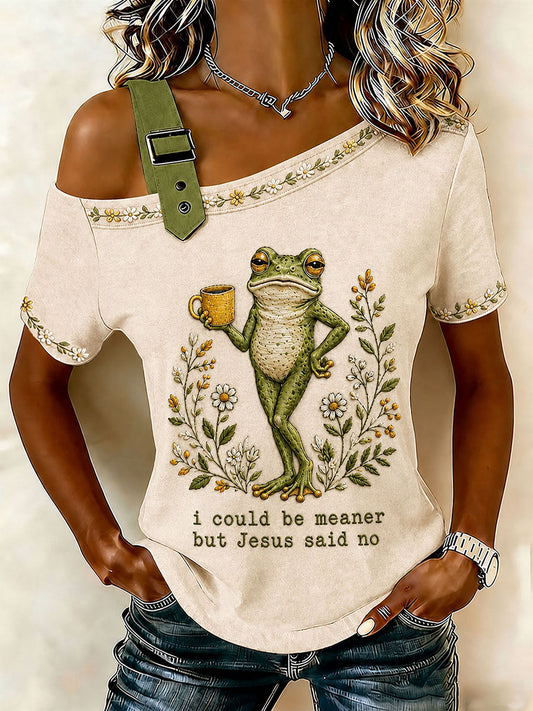 Women's 'I Could Be Meaner But Jesus Said No' Printed Casual T-Shirt