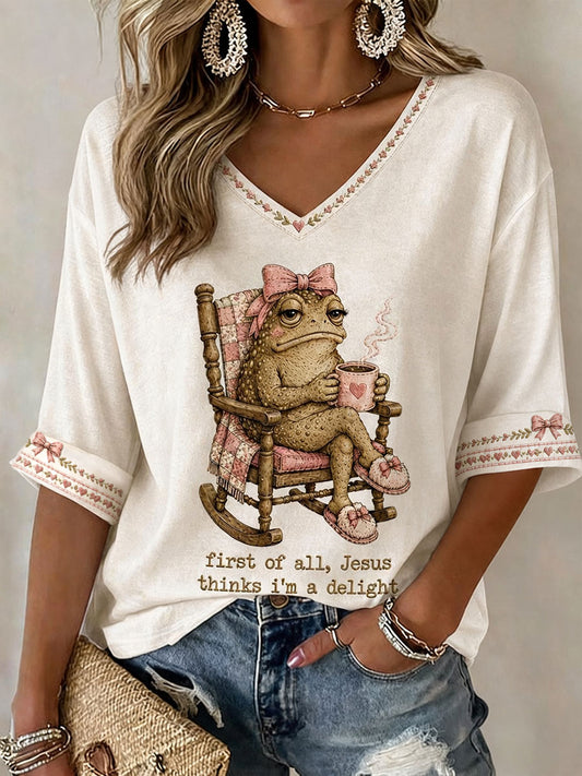 Women's 'Jesus Thinks I'm A Delight' Printed Casual T-Shirt