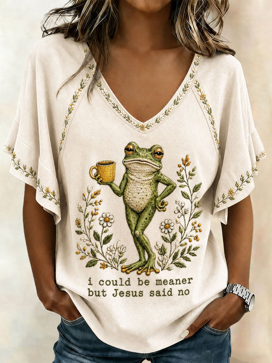 Women's 'I Could Be Meaner But Jesus Said No' Printed Casual T-Shirt