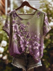 Women's Purple Floral Art Print T-shirt