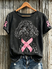 Women's Breast Cancer Cute Dog Pattern Printed Casual Short-Sleeve T-Shirt