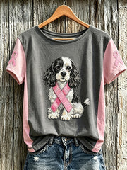 Women's Breast Cancer Cute Dog Pattern Printed Casual Short-Sleeve T-Shirt