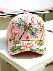 Unisex Breast Cancer Awareness Flowers And Dragonflies Hat