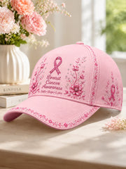 Unisex Breast Cancer Awareness Support Pink Ribbon & Floral Print Hat