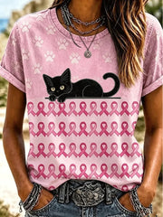 Women's Breast Cancer Awareness Print Casual T-Shirt