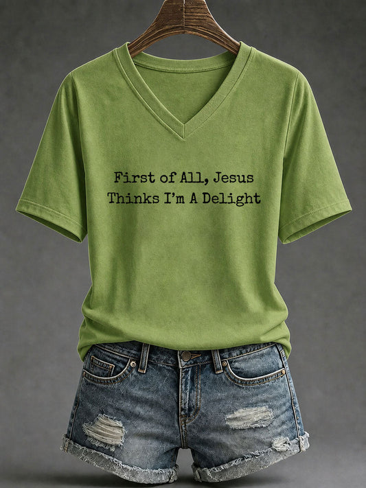 Women's 'Jesus Thinks I'm A Delight' Printed Casual T-Shirt