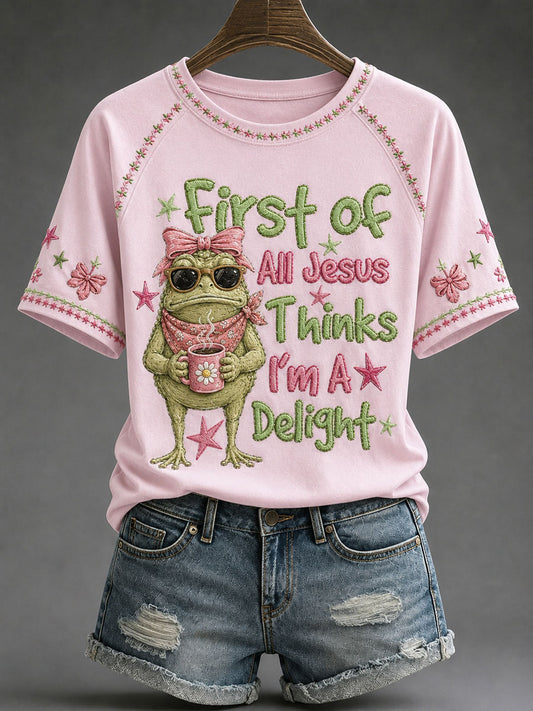 Women's 'Jesus Thinks I'm A Delight' Printed Casual T-Shirt