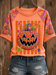 Women's Halloween Pumpkin Round Neck Short Sleeve T-shirt