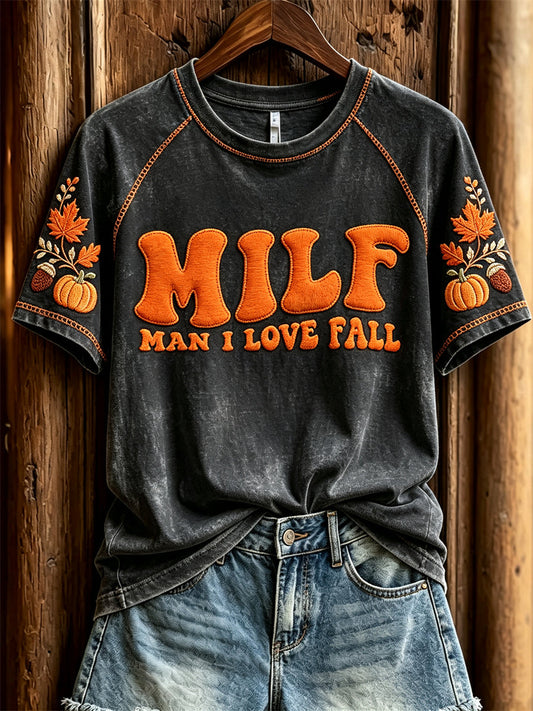 Women's MILF Man I Love Fall Cozy Fall Elements Print short sleeve T-shirt