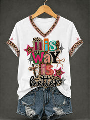 Women's His Way Is Better Print Casual V-Neck Tee