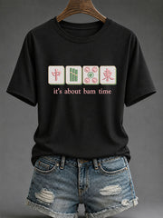 Women's Funny Mahjong Print Casual T-Shirt