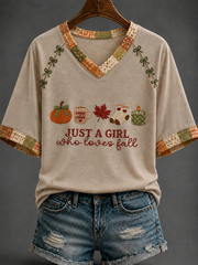 Women's Autumn V-neck Off-shoulder Short-sleeved T-shirt
