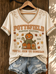 Women's Pottsfield Harvest Festival 1502 You'll Join Us Someday Printed V-neck T-shirt