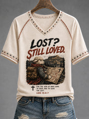 Women's Christian Lost Still Loved Cross V-neck Short Sleeve T-shirt
