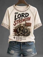 Women's Christian The Lord Is My Strength Cross O-neck Short Sleeve T-shirt