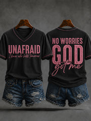 Women's Christian Unafraid God Got Me" V-neck Short Sleeve T-shirt