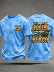 Men's "All I Need Is Jesus and the Beach" Vacation-Style Casual T-Shirt